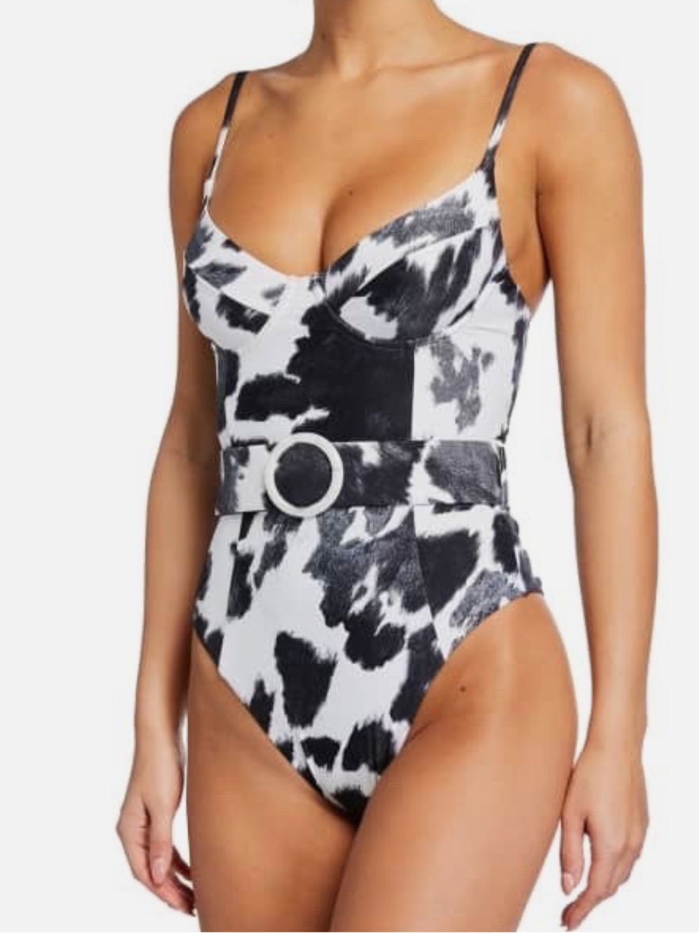 WeWoreWhat Danielle Cow Print Swimsuit with Sash NWOT Small